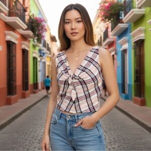 Zara checked twist front sleeveless crop top m